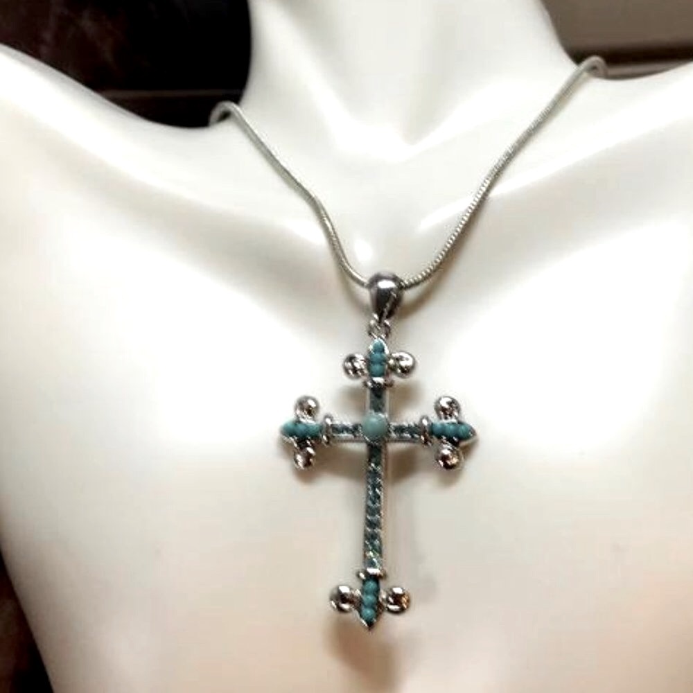 Silver-Tone Necklace with Crucifix Pendant